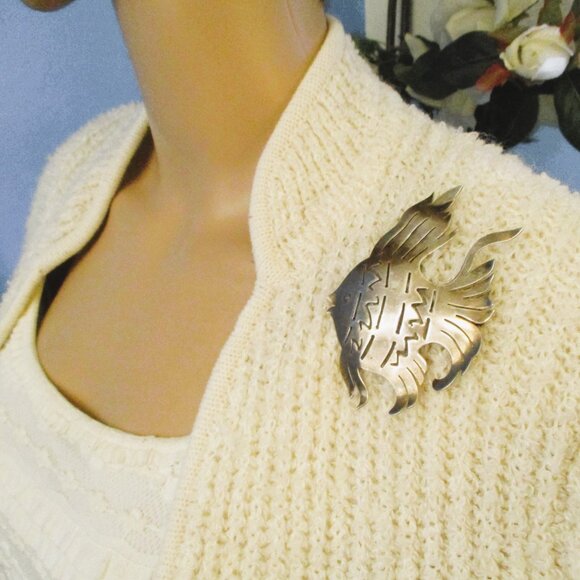 CALVAIRE Sterling Silver Angel Fish Brooch ~ RARE Vintage Designer Sterling Fish - Picture 7 of 15
